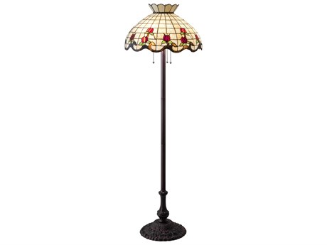 Meyda Roseborder Glass Tiffany Mahogany Bronze Floor Lamp