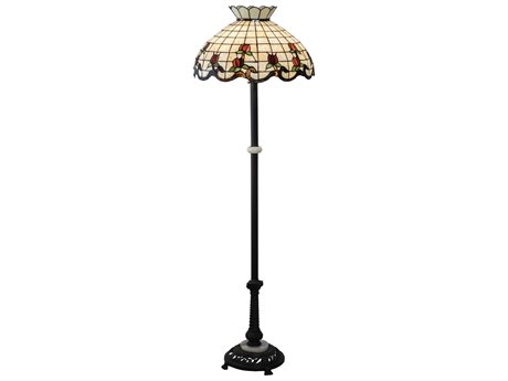 Meyda Roseborder Glass Tiffany Mahogany Bronze Floor Lamp