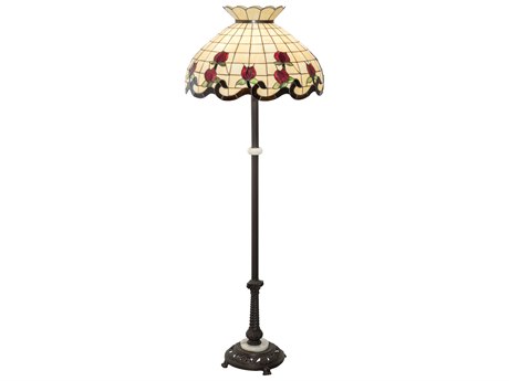 Meyda Roseborder Glass Tiffany Mahogany Bronze Floor Lamp
