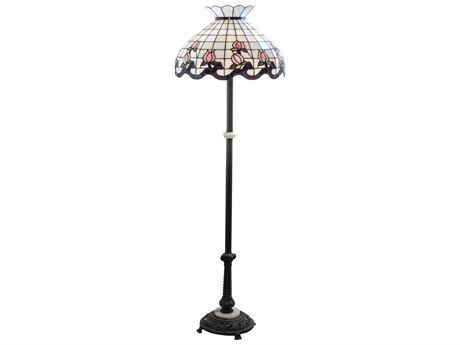 Meyda Roseborder Glass Tiffany Mahogany Bronze Floor Lamp