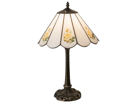 Meyda Roses Glass Sunflower Green White Yellow Table Lamp
