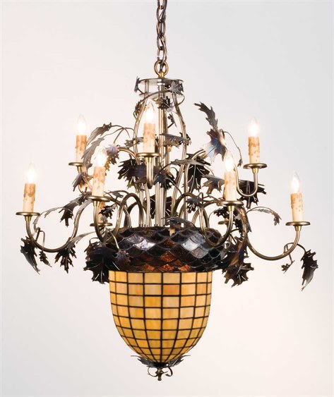 Meyda Greenbriar Oak 2-Light Bronze Glass Tiffany Chandelier