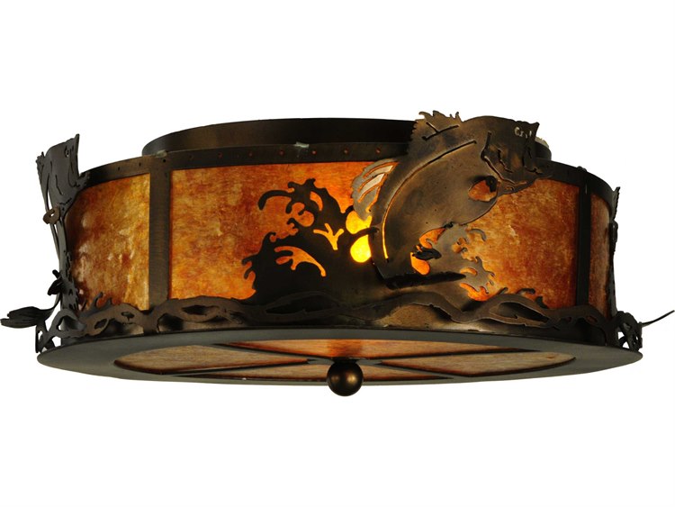 Meyda Rustic 2-Light Copper Drum Flush Mount