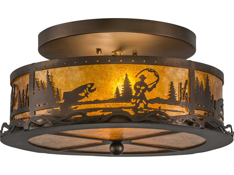 Meyda Rustic 2-Light Copper Drum Flush Mount