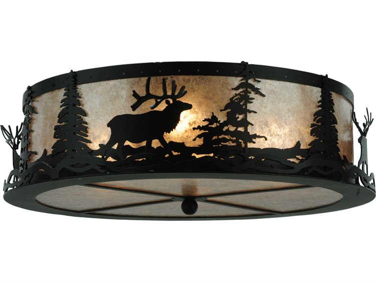Meyda Rustic 4-Light Black Drum Flush Mount