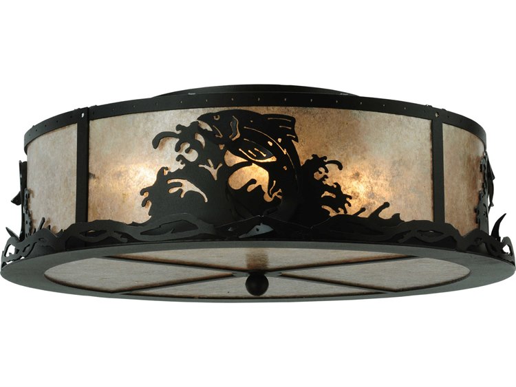 Meyda Rustic 4-Light Black Drum Flush Mount