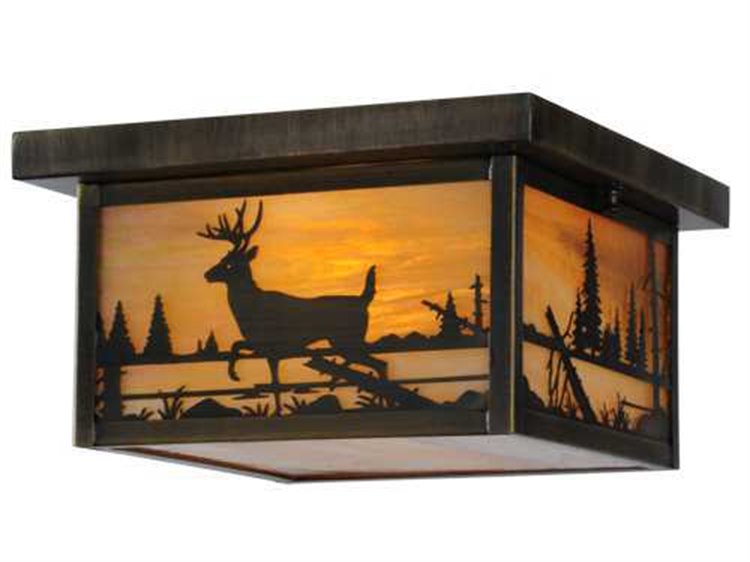 Meyda Rustic 2-Light Bronze Geometric Flush Mount