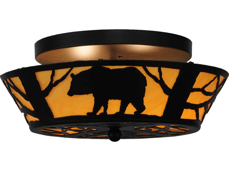 Meyda Rustic 2-Light Black Bowl Flush Mount