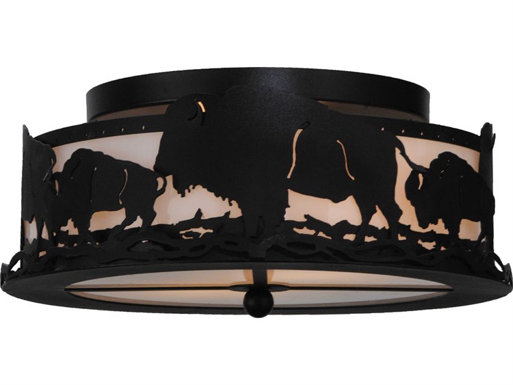 Meyda Rustic 2-Light Black Drum Flush Mount