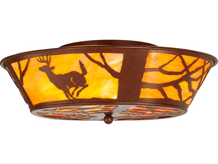 Meyda Rustic 4-Light Red Bowl Geometric Flush Mount