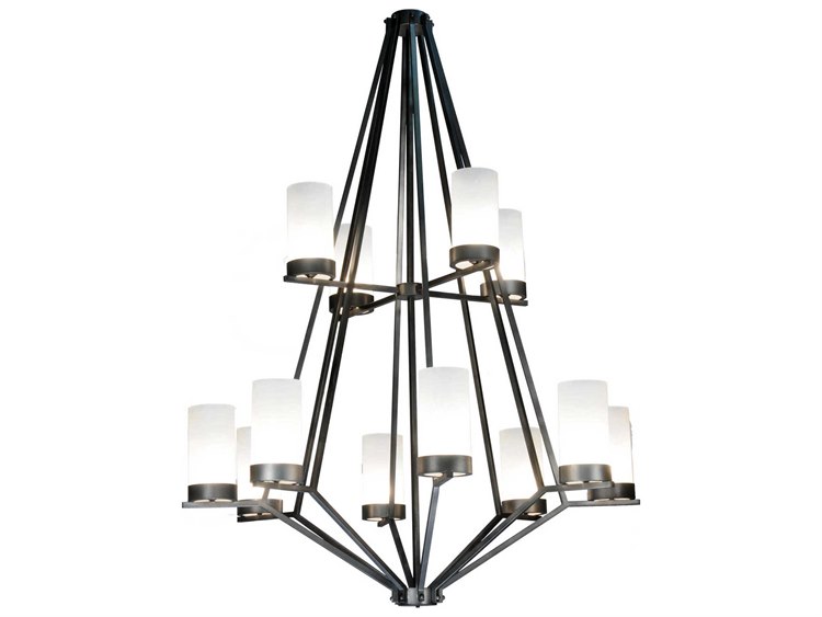 Meyda Rustic 12-Light Black Cylinder Tiered Chandelier