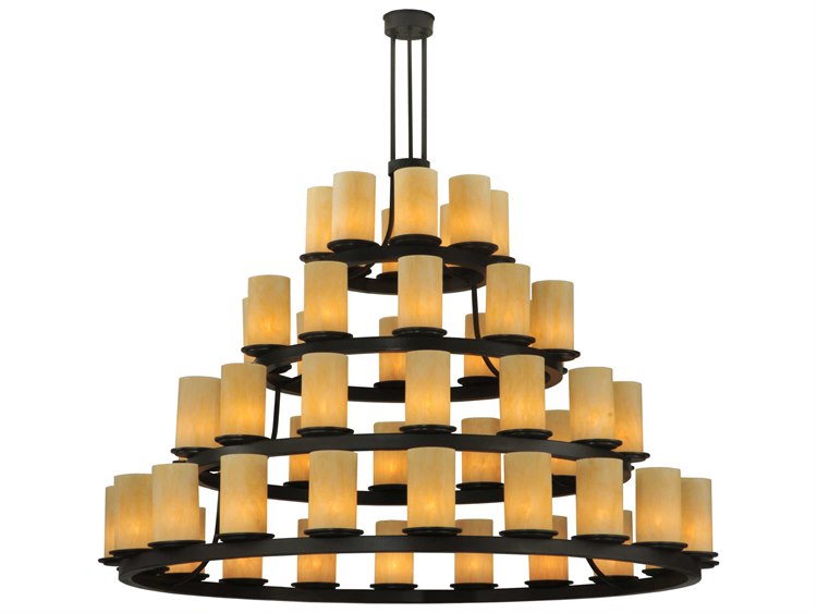 Meyda Rustic 5-Light Bronze Glass Cylinder Round Tiered Chandelier