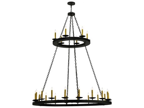 Meyda Loxley 61" Wide 2-Light Black Candelabra Round Tiered Chandelier