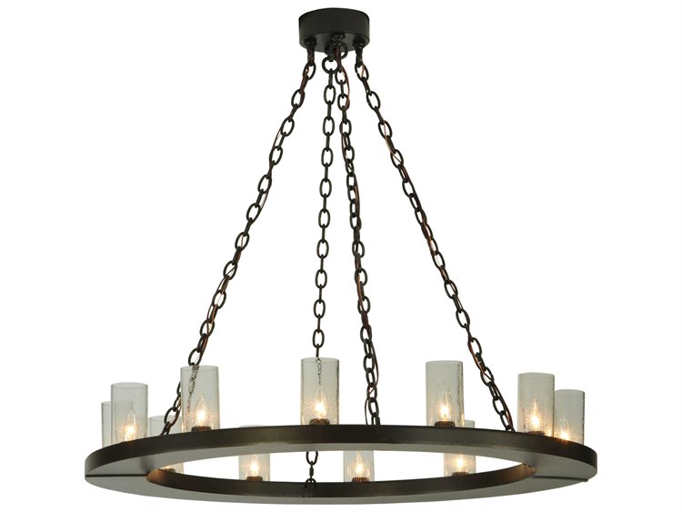 Meyda Loxley 12-Light Bronze Glass Cylinder Round Chandelier