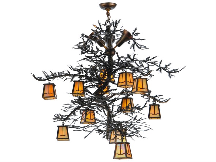 Meyda Pine Branch Valley View 15-Light Copper Lantern Tiered Chandelier