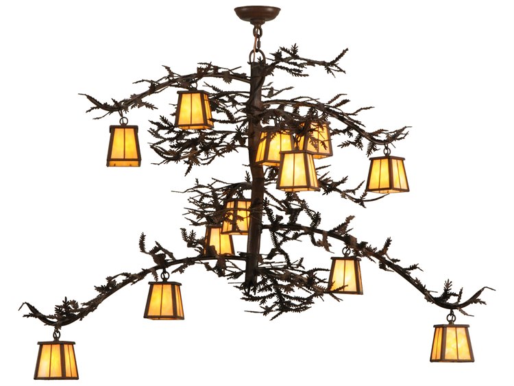 Meyda Pine Branch Valley View 12-Light Brown Lantern Tiered Chandelier