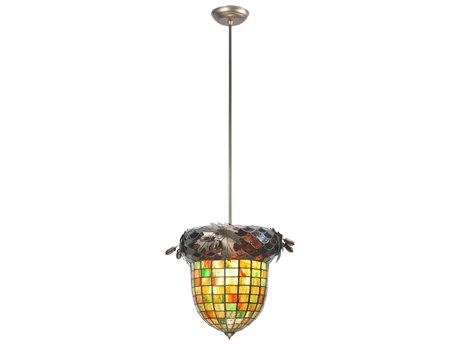 Meyda Greenbriar Oak 1-Light Bronze Glass Tiffany Mini Pendant