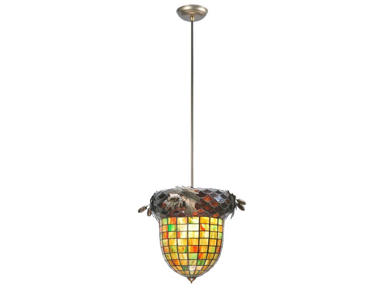 Meyda Greenbriar Oak 1-Light Bronze Glass Tiffany Mini Pendant