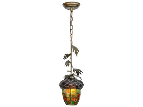 Meyda Greenbriar Oak 1-Light Yellow Tiffany Mini Pendant
