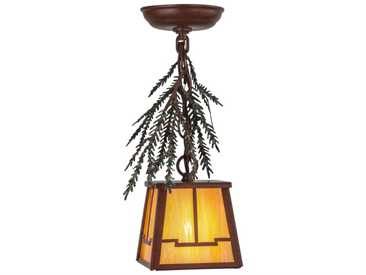 Meyda Pine Branch Valley View 1-Light Red Lantern Mini Pendant