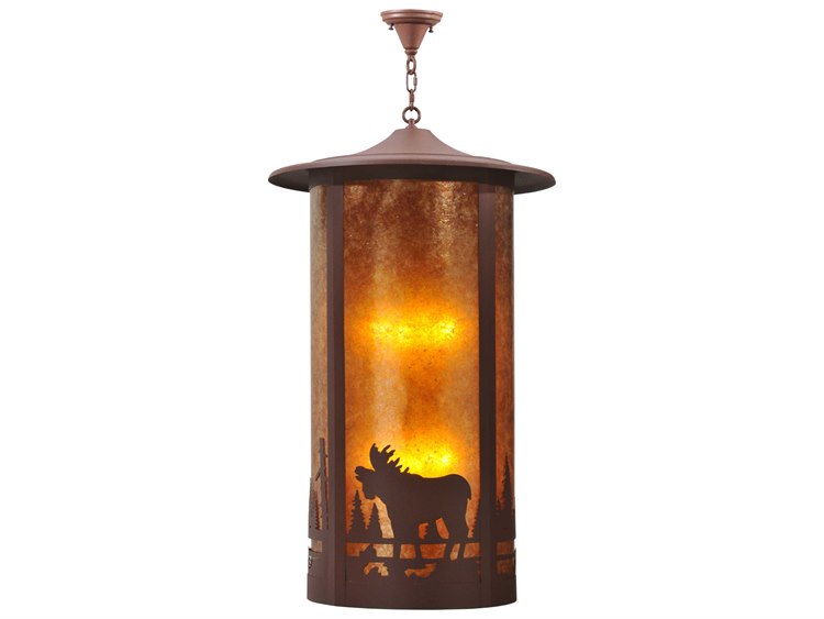 Meyda Rustic 8-Light Red Cylinder Lantern Pendant
