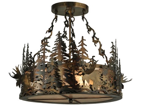 Meyda Moose At Dusk 4-Light Copper Drum Pendant