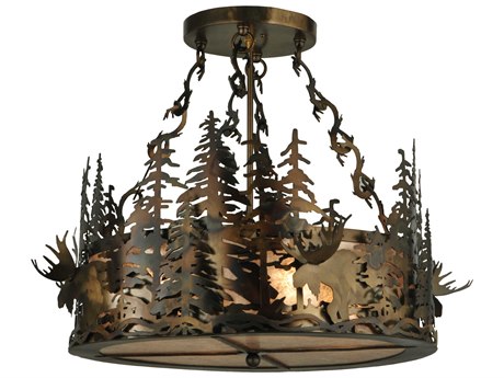 Meyda Moose At Dusk 23" 4-Light Copper Drum Pendant