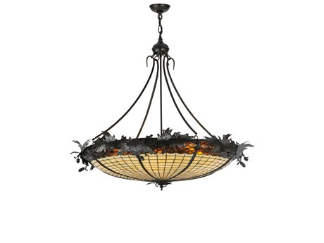 Meyda Greenbriar Oak 44" 6-Light Brown Bowl Pendant