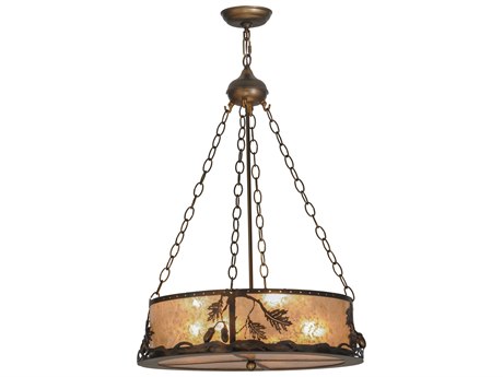 Meyda Oak Leaf & Acorn 4-Light Bronze Drum Pendant