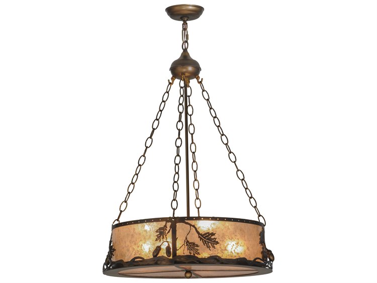 Meyda Oak Leaf & Acorn 4-Light Bronze Drum Pendant