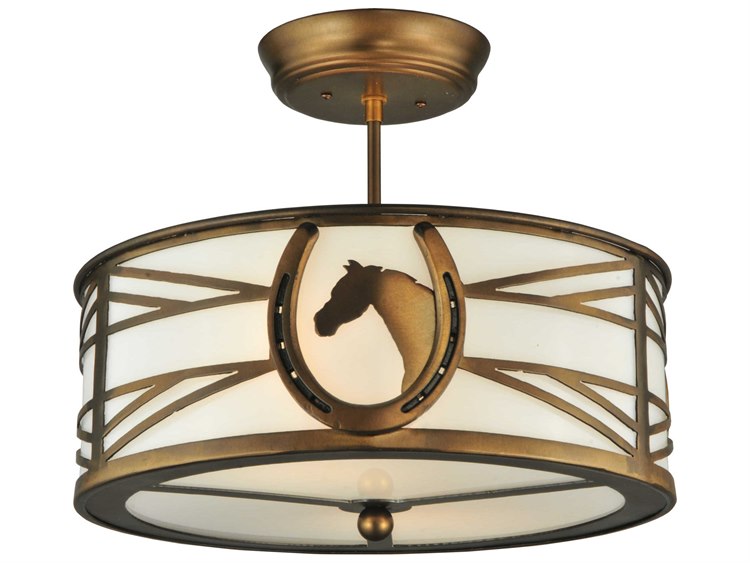 Meyda Rustic 2-Light Copper Drum Semi Flush Mount