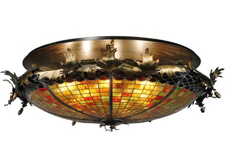 Meyda Greenbriar Oak 6-Light Brown Glass Tiffany Semi Flush Mount