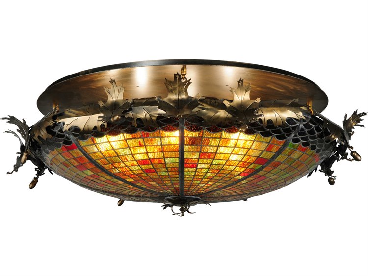 Meyda Greenbriar Oak 6-Light Brown Glass Tiffany Semi Flush Mount