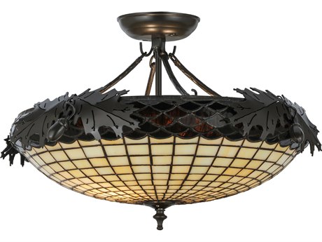 Meyda Greenbriar Oak 2-Light Bronze Bowl Semi Flush Mount