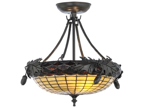 Meyda Greenbriar Oak 3-Light Bronze Bowl Semi Flush Mount