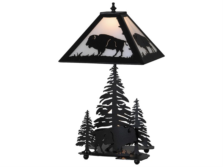 Meyda Buffalo with Lighted Base Black Table Lamp