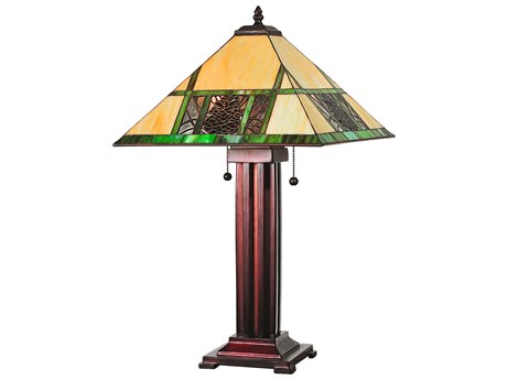 Meyda Pinecone Ridge Brown Glass Tiffany Table Lamp