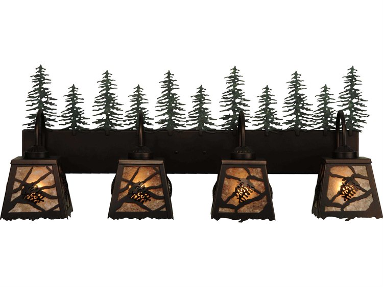 Meyda Rustic 4-Light Bronze Glass Vanity Light