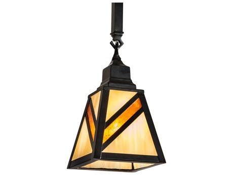 Meyda Santa Fe 1-Light Black Beige Amber Mica Brown Glass Mini Pendant