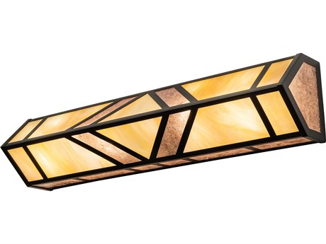 Meyda Santa Fe 4-Light Black Beige Silver Mica Off White Glass LED Vanity Light