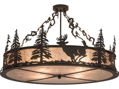 Meyda 4-Light Bronze Glass Drum Semi Flush Mount