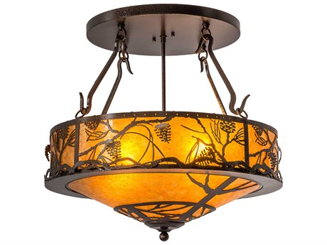Meyda Whispering Pines 4-Light Copper Glass Geometric Semi Flush Mount