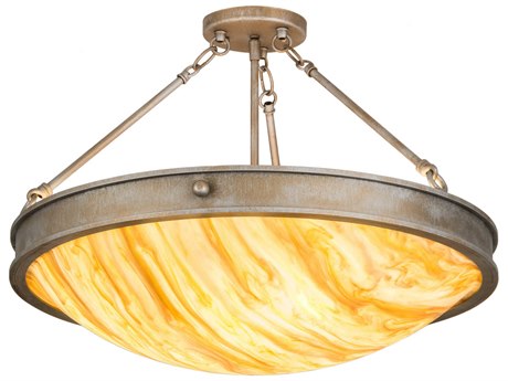 Meyda 3-Light Silver Glass Bowl Semi Flush Mount