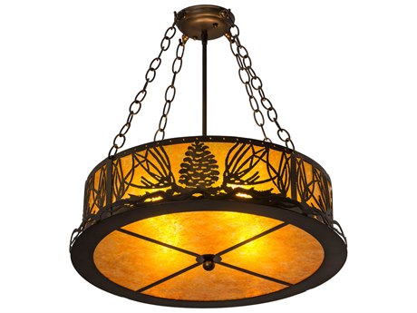 Meyda Mountain Pine 4-Light Copper Glass Drum Semi Flush Mount