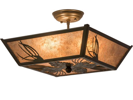 Meyda Mountain Pine 3-Light Bronze Glass Semi Flush Mount