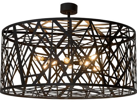 Meyda 8-Light Bronze Glass Drum Sputnik Semi Flush Mount