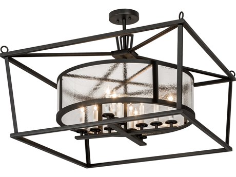 Meyda 12-Light Black Glass Drum Semi Flush Mount
