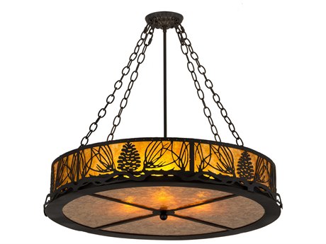 Meyda Mountain Pine 4-Light Copper Glass Drum Semi Flush Mount