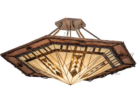 Meyda 6-Light Brown Glass Tiffany Bowl Semi Flush Mount