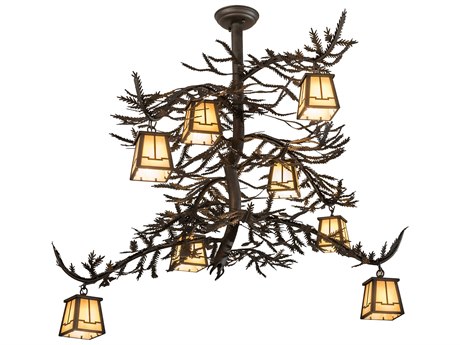 Meyda Pine Branch Valley View 8-Light Bronze Lantern Semi Flush Mount